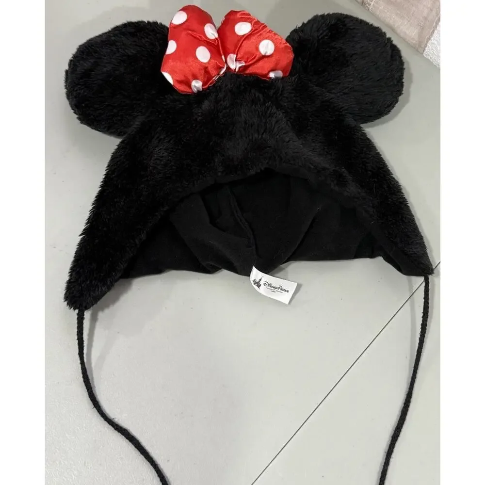 Authentic Disney Parks Minnie Mouse Bow Hat With Ears Beanie Muffs Pom Pom